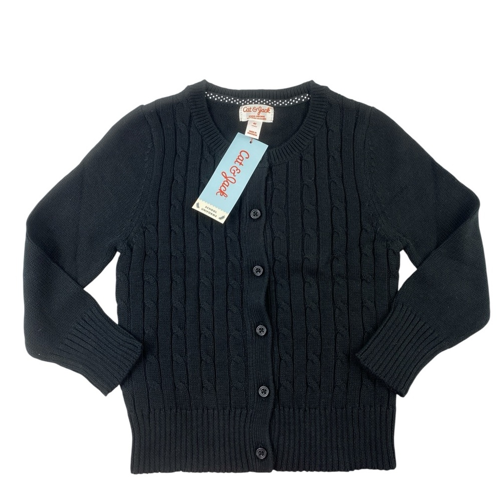 Cat & Jack Black Classic‎ Cable Knit Sweater School Uniform Sz 4T